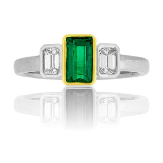Emerald - Cut Columbian Emerald Bezel & Diamond Accented Ring - Park City Jewelers