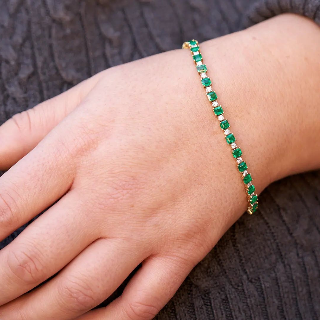 Emerald - Cut Emerald & Diamond Yellow Gold Bracelet - Park City Jewelers