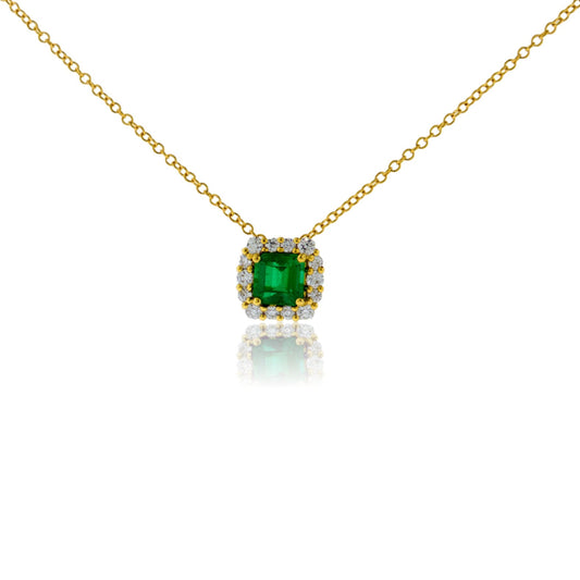 Emerald - Cut Emerald Pendant with Diamond Halo - Park City Jewelers