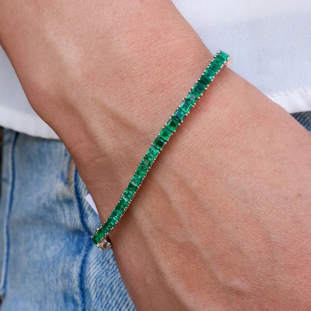 Emerald - Cut Emerald Platinum Bracelet - Park City Jewelers