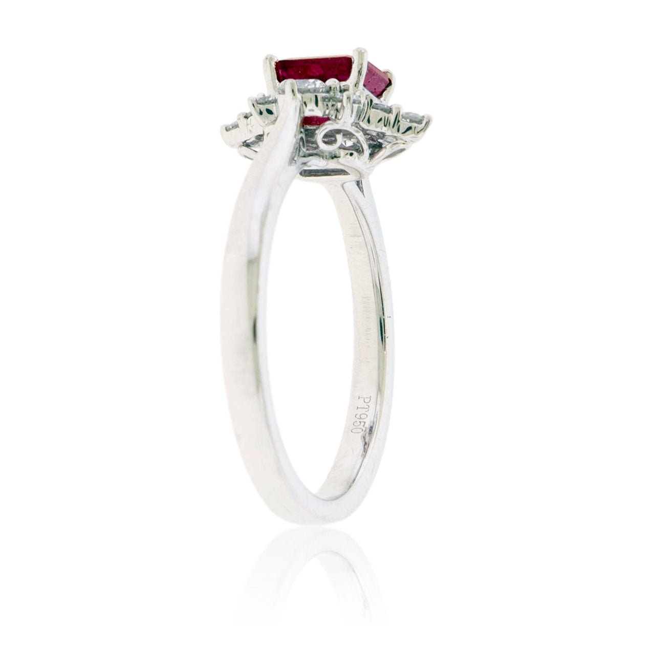Emerald - Cut Red Emerald and Diamond Burst Halo Ring - Park City Jewelers