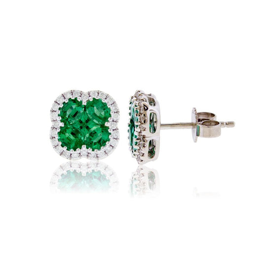 Emerald & Diamond Clover Post Earrings - Park City Jewelers