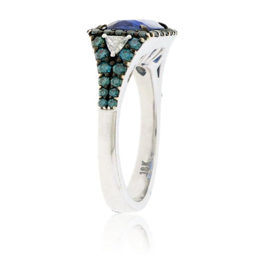 Faceted Fancy Kyanite Blue Diamond and Diamond Accented Ring - Park City Jewelers