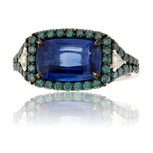 Faceted Fancy Kyanite Blue Diamond and Diamond Accented Ring - Park City Jewelers