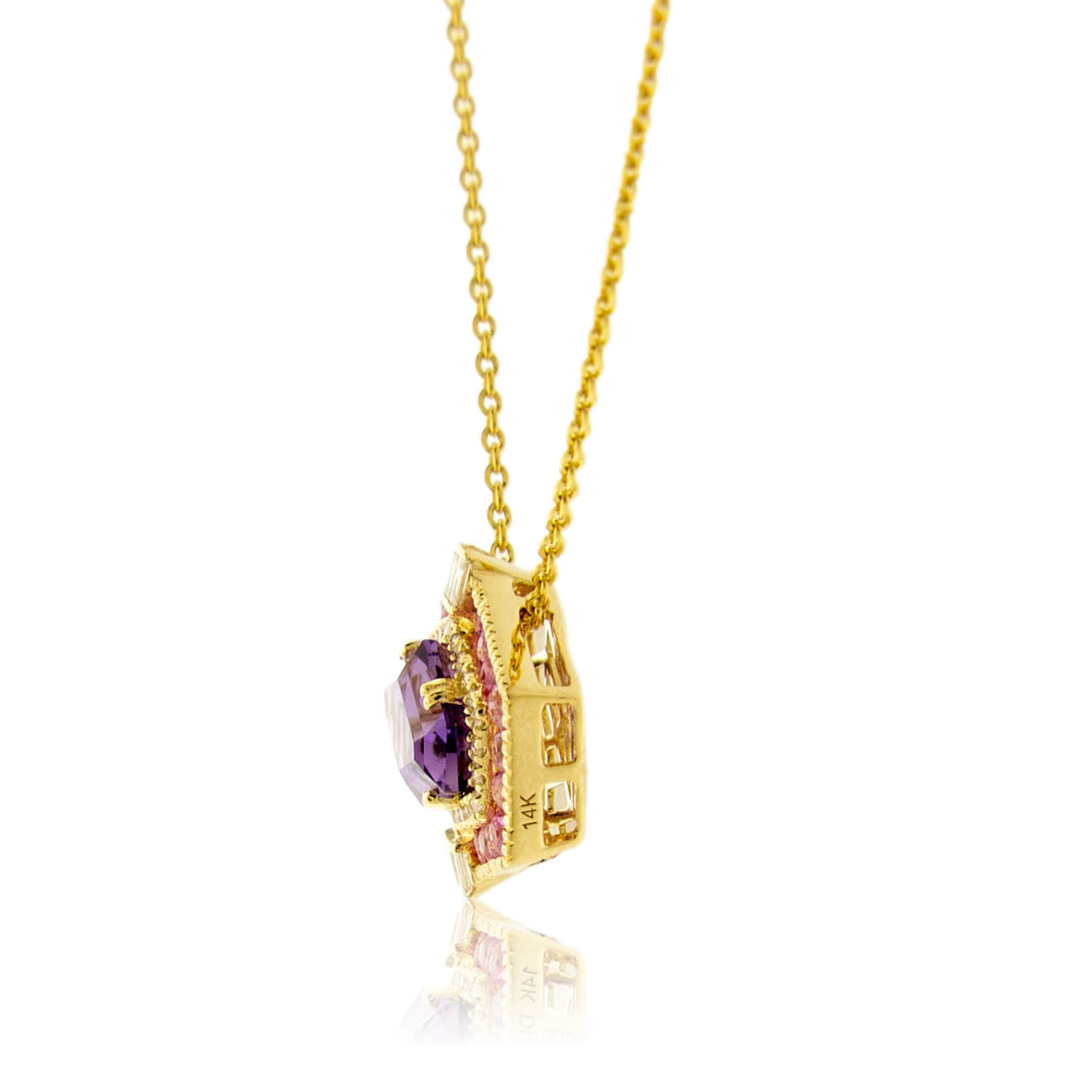 Fancy Cut Amethyst Diamond and Pink Sapphire Pendant with Chain - Park City Jewelers