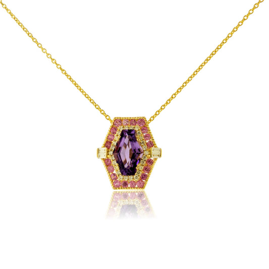 Fancy Cut Amethyst Diamond and Pink Sapphire Pendant with Chain - Park City Jewelers