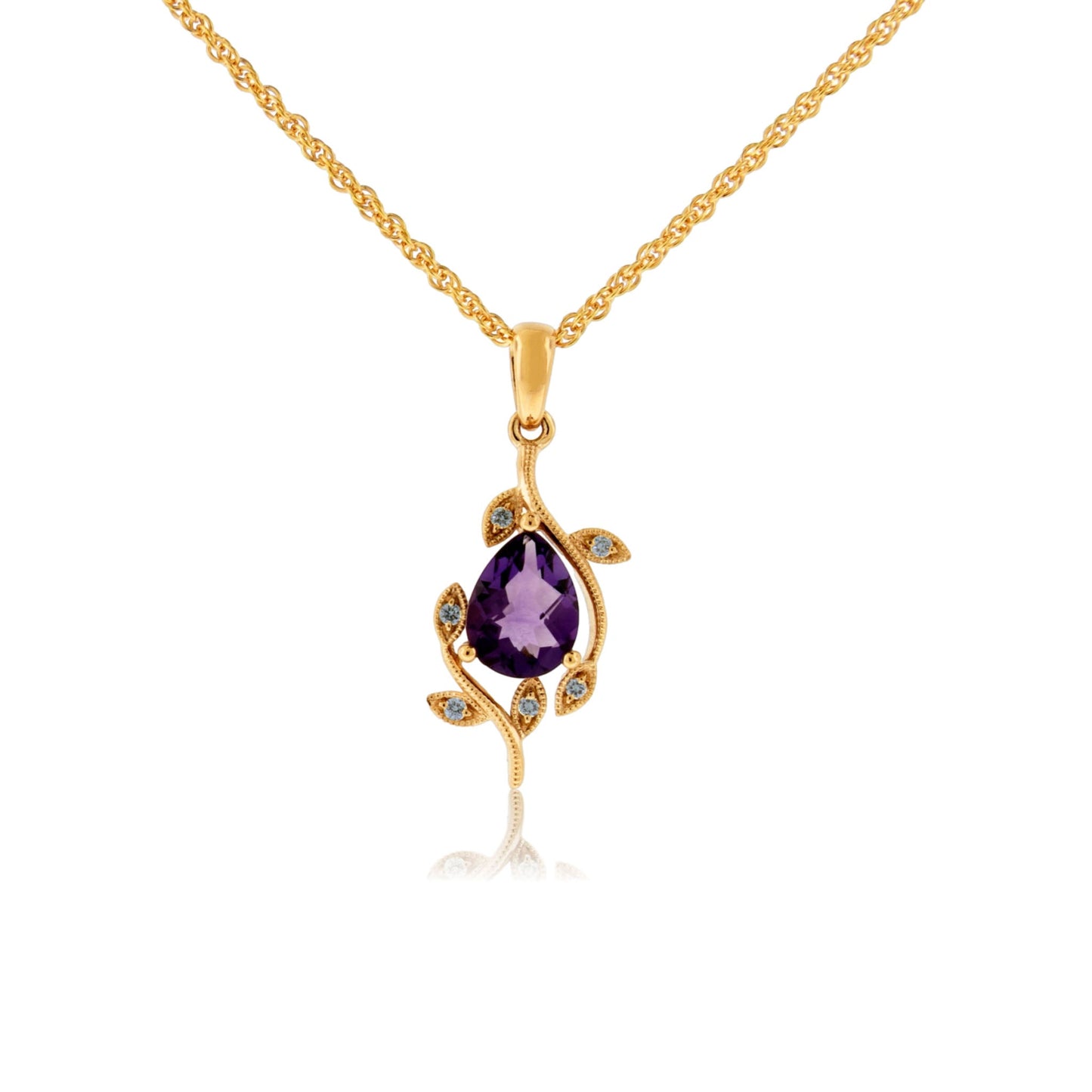 Fancy Cut Amethyst & Diamond Leaf Motif Pendant with Chain - Park City Jewelers