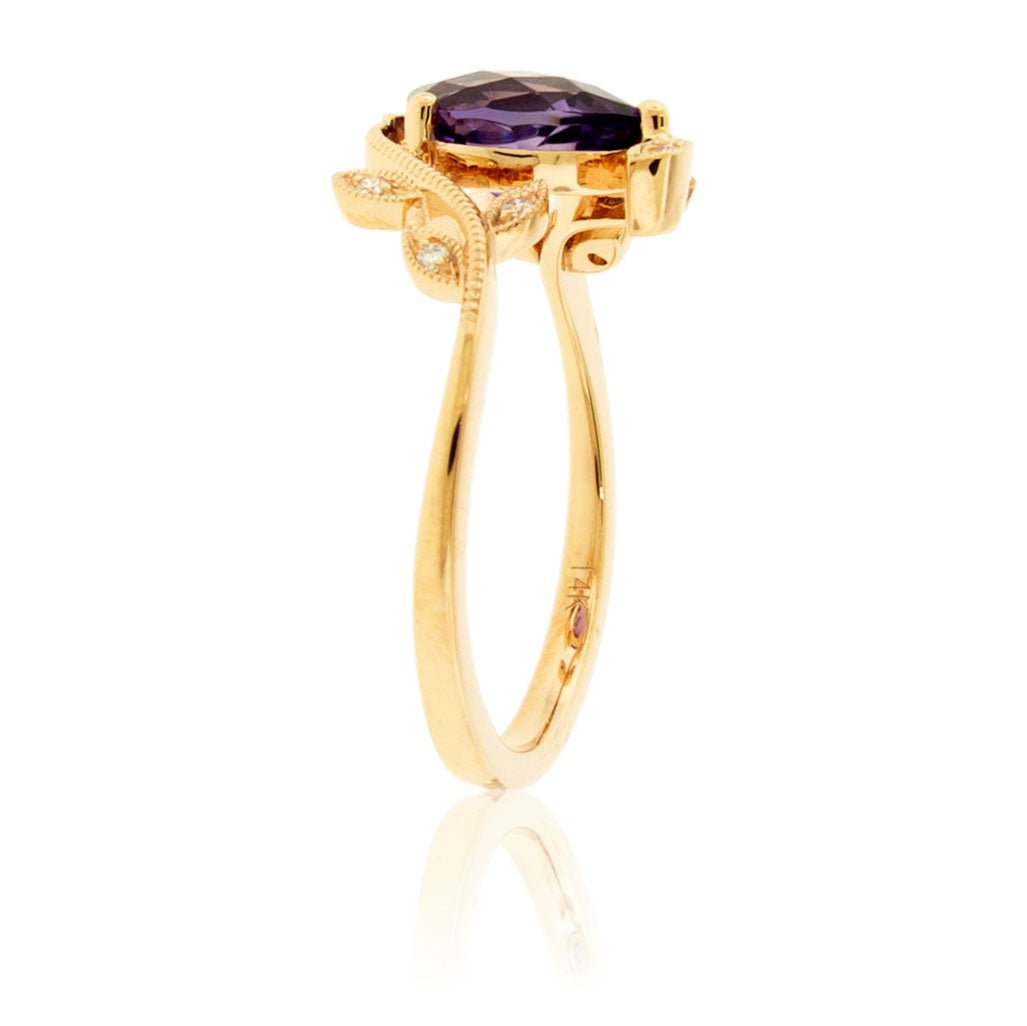 Fancy Cut Amethyst & Diamond Leaf Motif Ring - Park City Jewelers