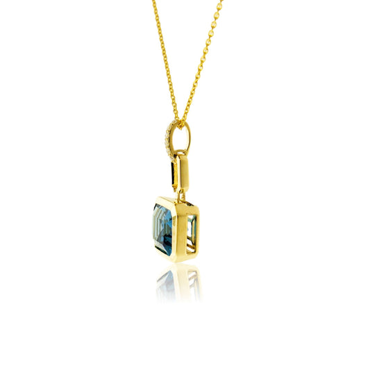 Fancy Cut Blue Topaz & Diamond Accented Pendant w/Chain - Park City Jewelers