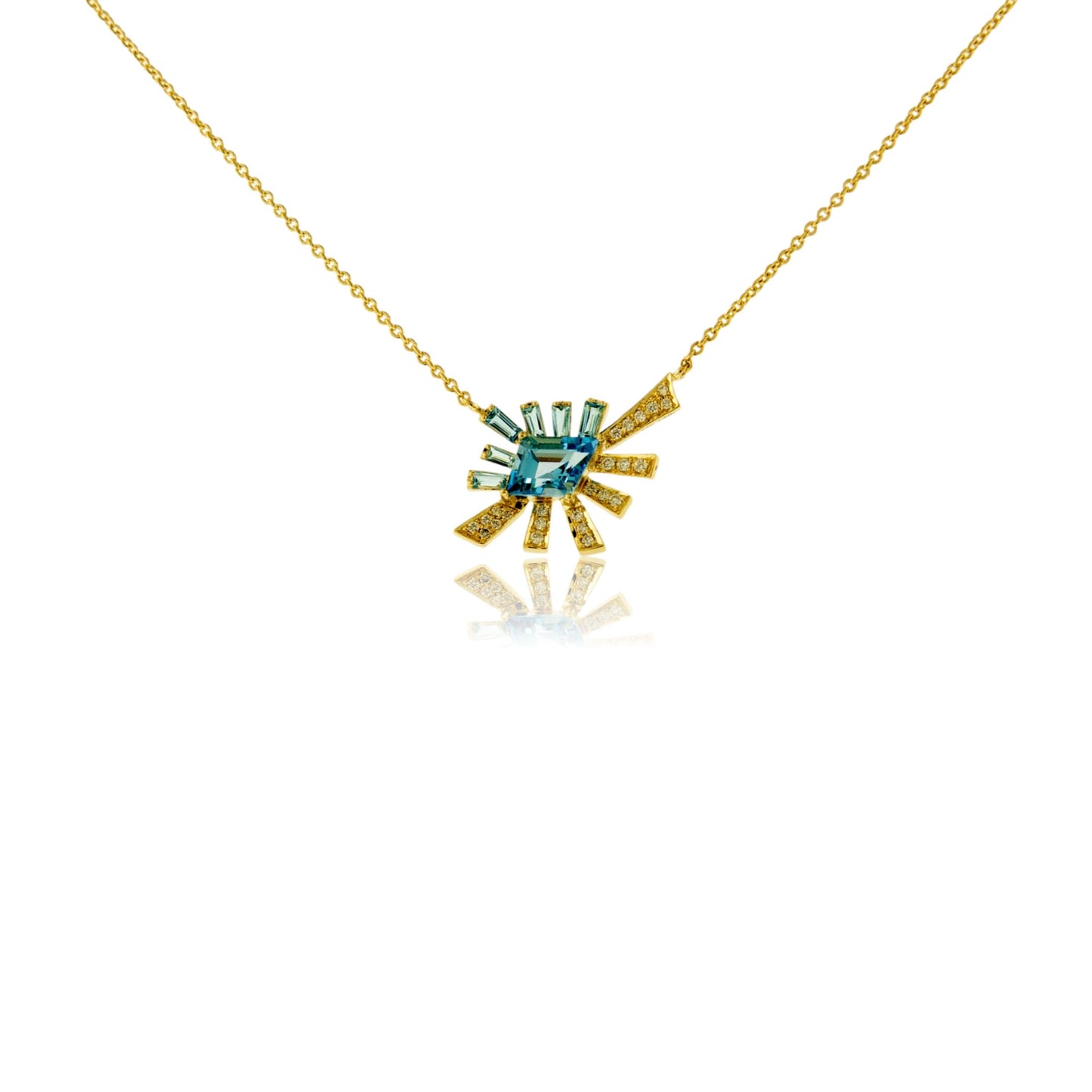 Fancy Cut Blue Topaz & Diamond Burst Pendant w/Chain - Park City Jewelers