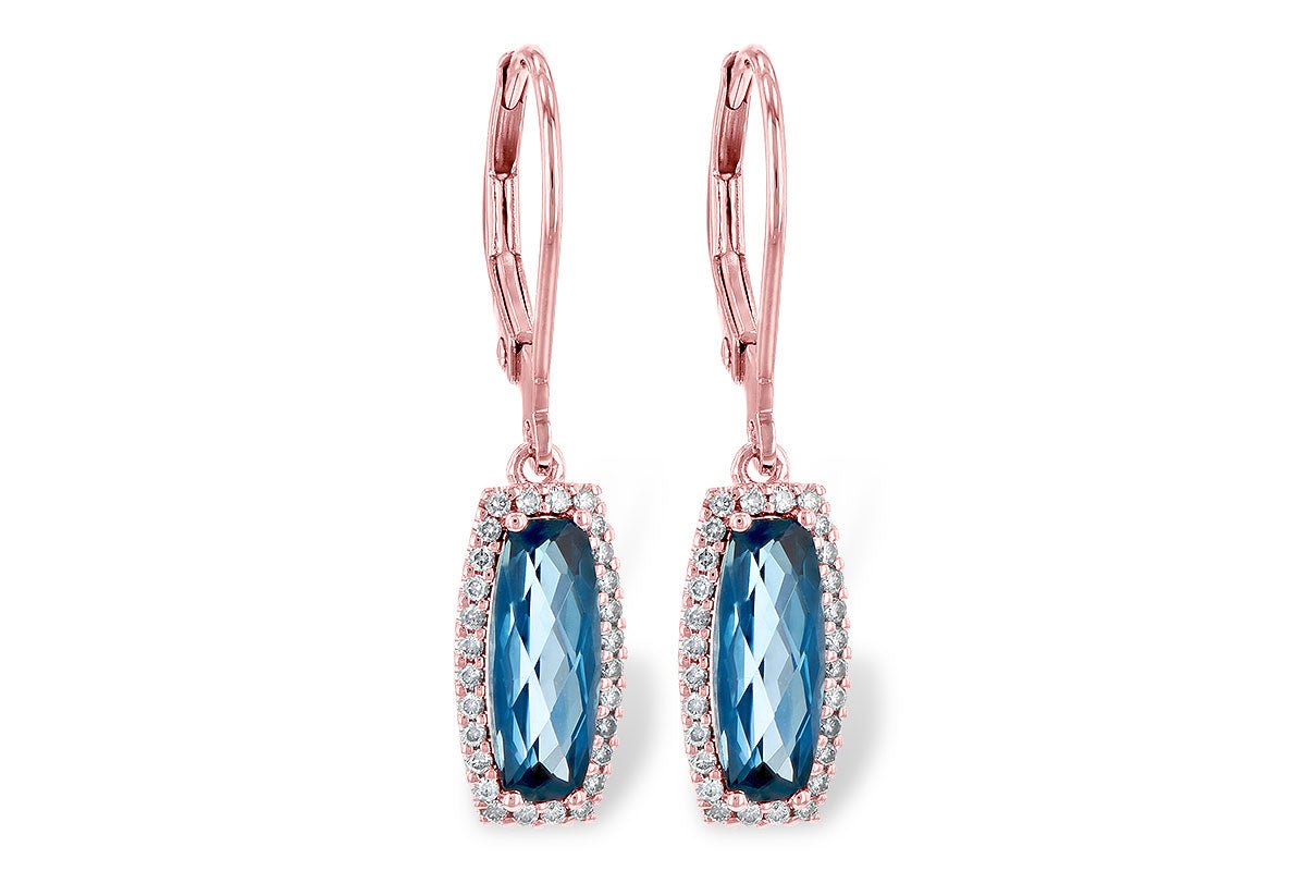 Fancy Cut Blue Topaz & Diamond Halo Dangle Earrings - Park City Jewelers