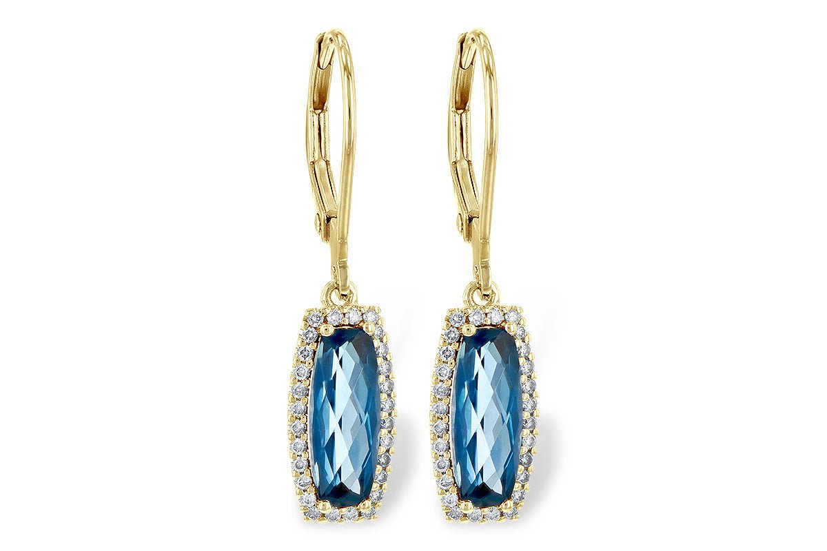 Fancy Cut Blue Topaz & Diamond Halo Dangle Earrings - Park City Jewelers