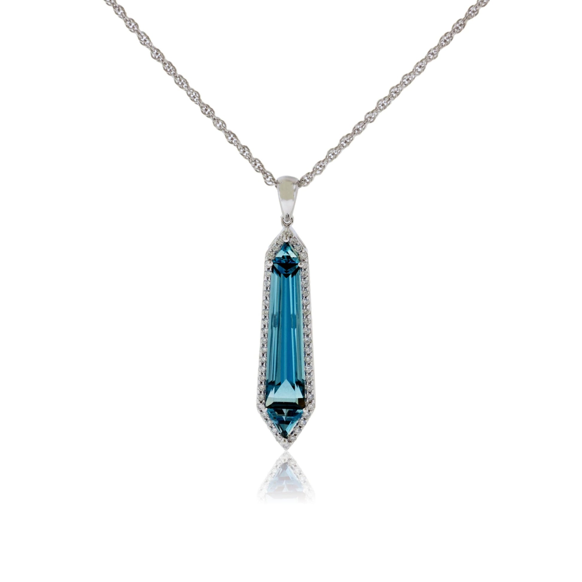 Fancy Cut Blue Topaz & Diamond Halo Pendant w/Chain - Park City Jewelers