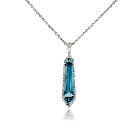 Fancy Cut Blue Topaz & Diamond Halo Pendant w/Chain - Park City Jewelers
