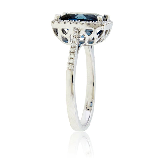 Fancy Cut Blue Topaz & Diamond Halo Ring - Park City Jewelers