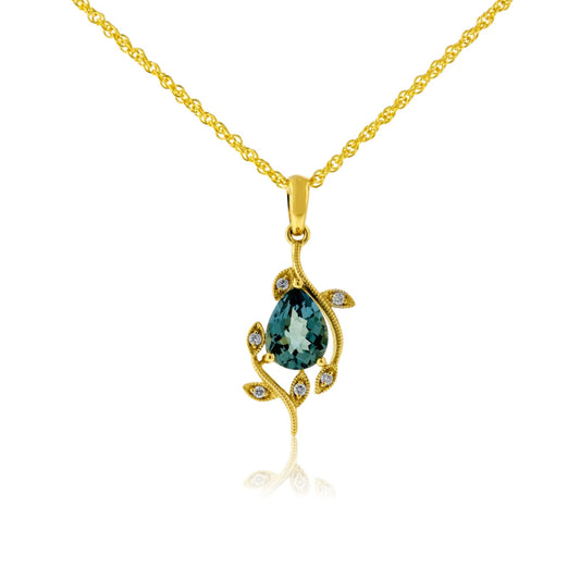 Fancy Cut Blue Topaz & Diamond Leaf Motif Pendant with Chain - Park City Jewelers