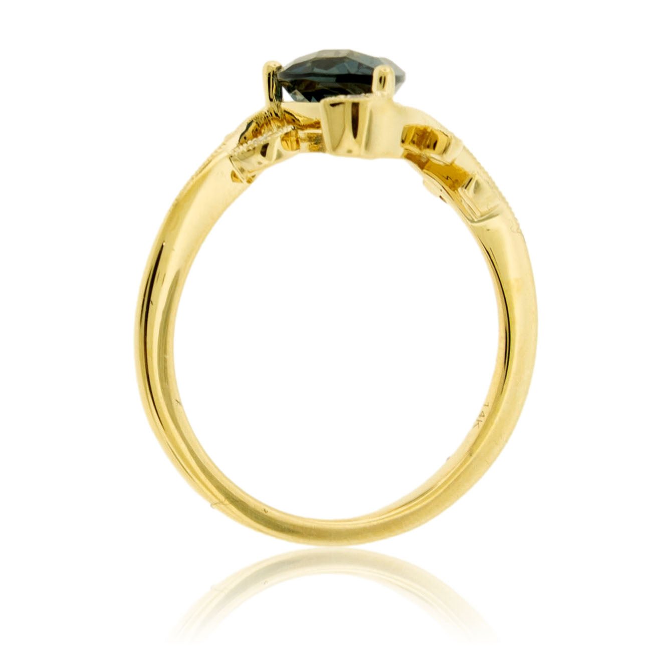 Fancy Cut Blue Topaz & Diamond Leaf Motif Ring - Park City Jewelers