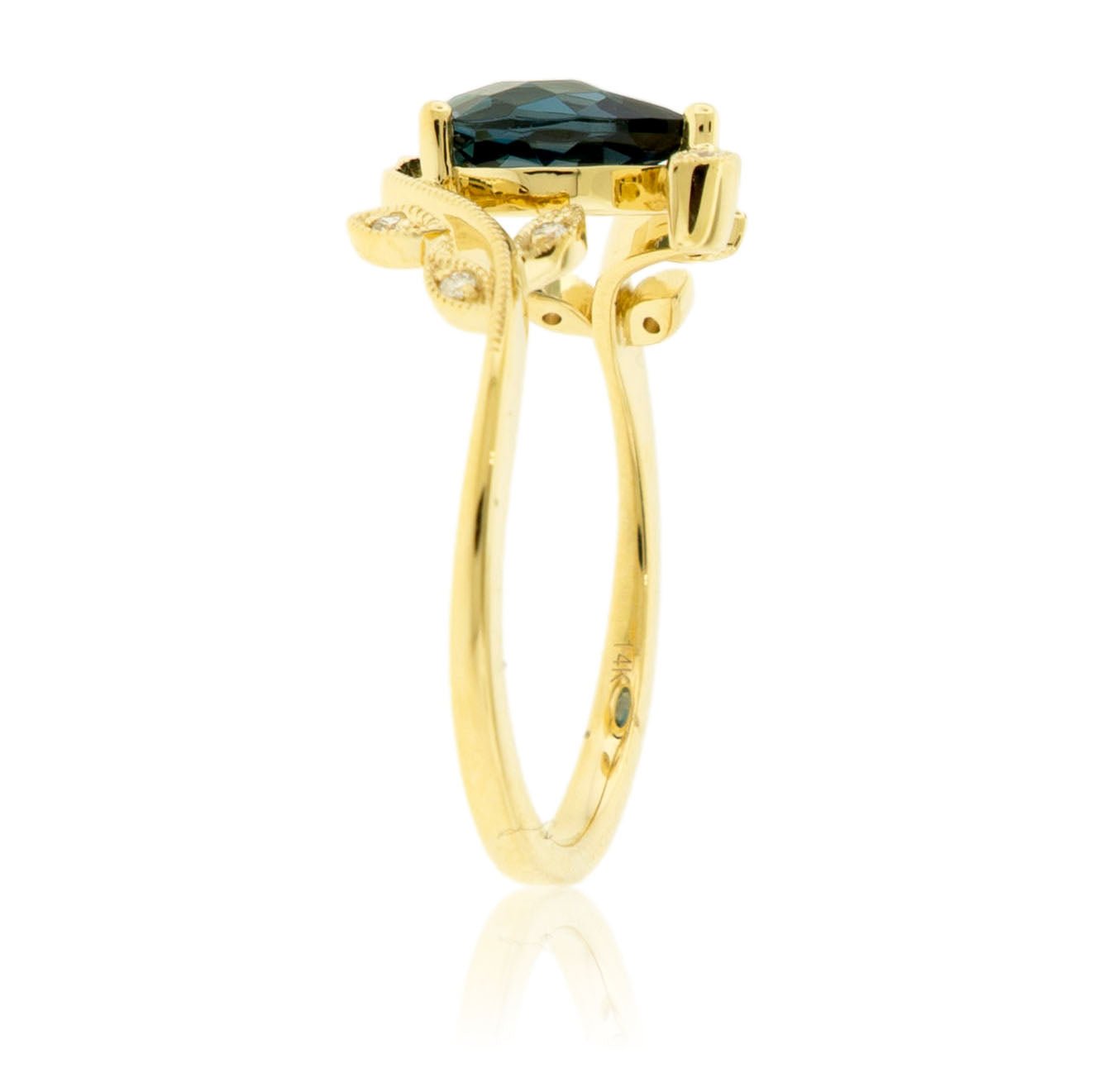Fancy Cut Blue Topaz & Diamond Leaf Motif Ring - Park City Jewelers