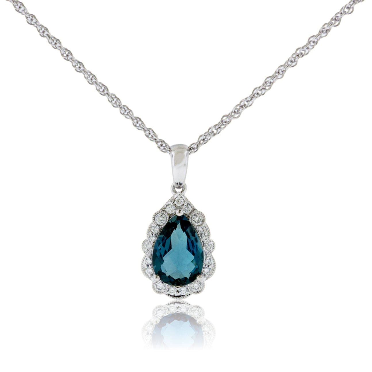 Fancy Cut Blue Topaz & Diamond Milgrain Pendant with Chain - Park City Jewelers