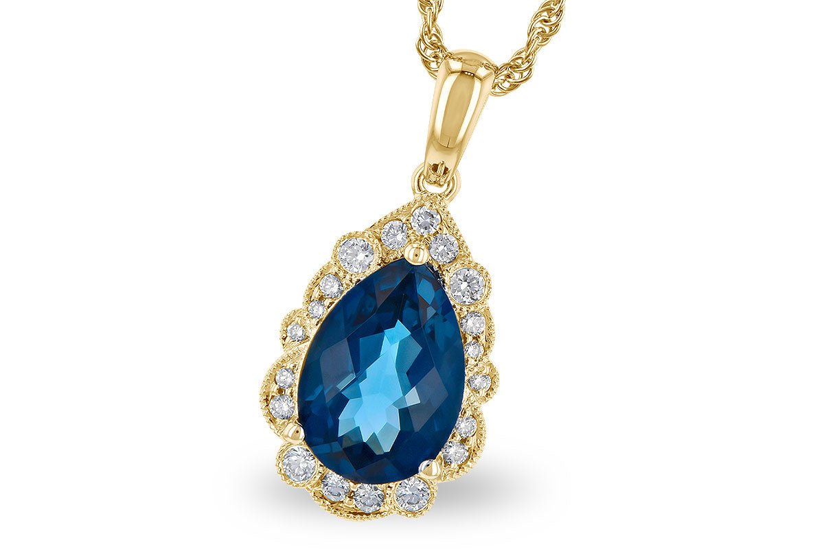 Fancy Cut Blue Topaz & Diamond Milgrain Pendant with Chain - Park City Jewelers