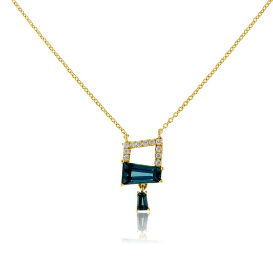 Fancy Cut Blue Topaz & Diamond Pendant w/Chain - Park City Jewelers