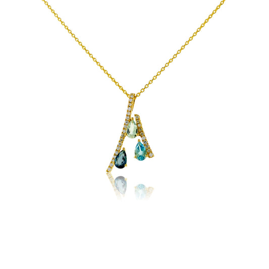 Fancy Cut Blue Topaz & Diamond Pendant w/Chain - Park City Jewelers
