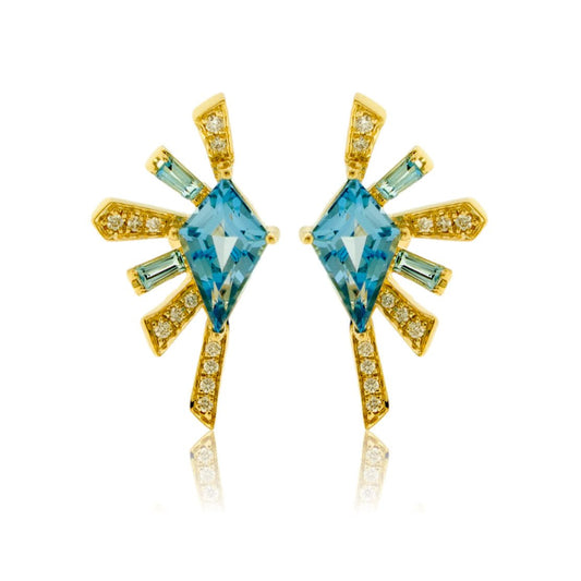 Fancy Cut Blue Topaz Half Burst Diamond Accented Stud Earrings - Park City Jewelers
