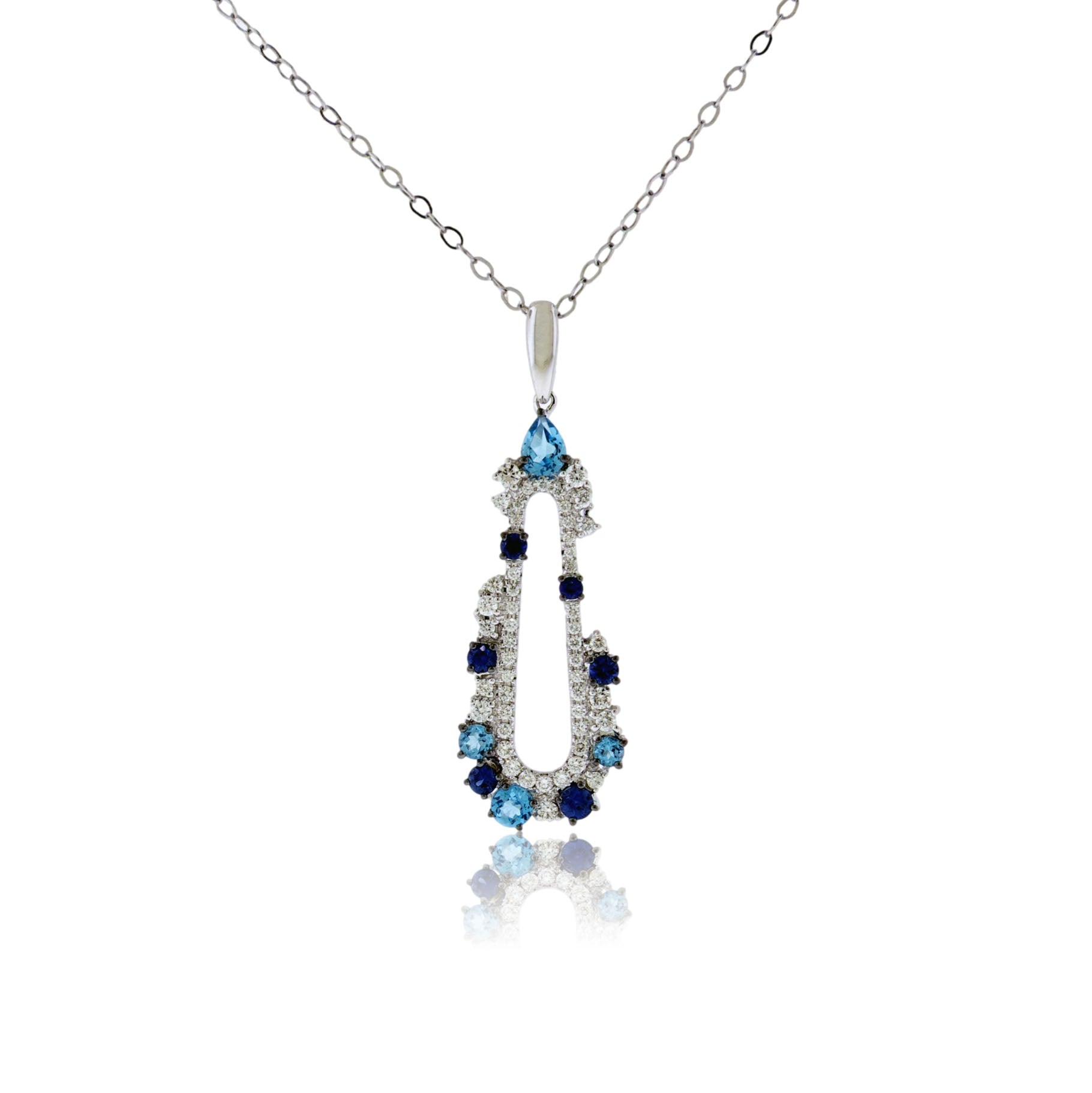 Fancy Cut Blue Topaz, Sapphire & Diamond Pendant w/Chain - Park City Jewelers