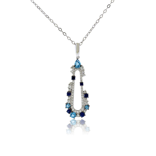 Fancy Cut Blue Topaz, Sapphire & Diamond Pendant w/Chain - Park City Jewelers