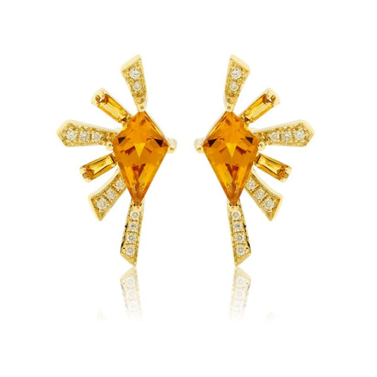 Fancy Cut Citrine & Diamond Halo Half Burst Stud Earrings - Park City Jewelers