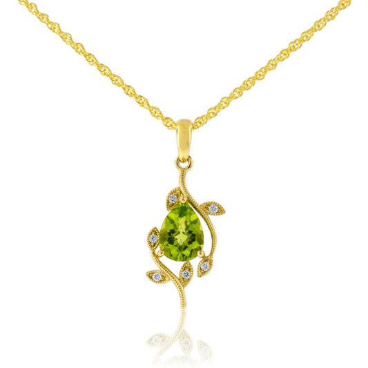 Fancy Cut Peridot & Diamond Leaf Motif Pendant with Chain - Park City Jewelers