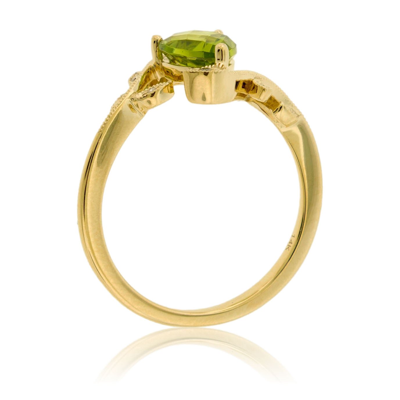Fancy Cut Peridot & Diamond Leaf Motif Ring - Park City Jewelers