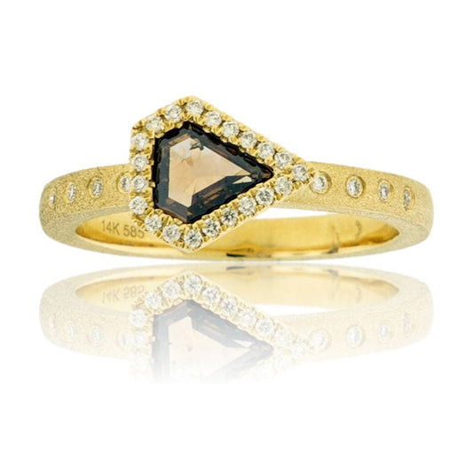 Fancy Natural Yellow Brownish Diamond & Diamond Halo Ring - Park City Jewelers