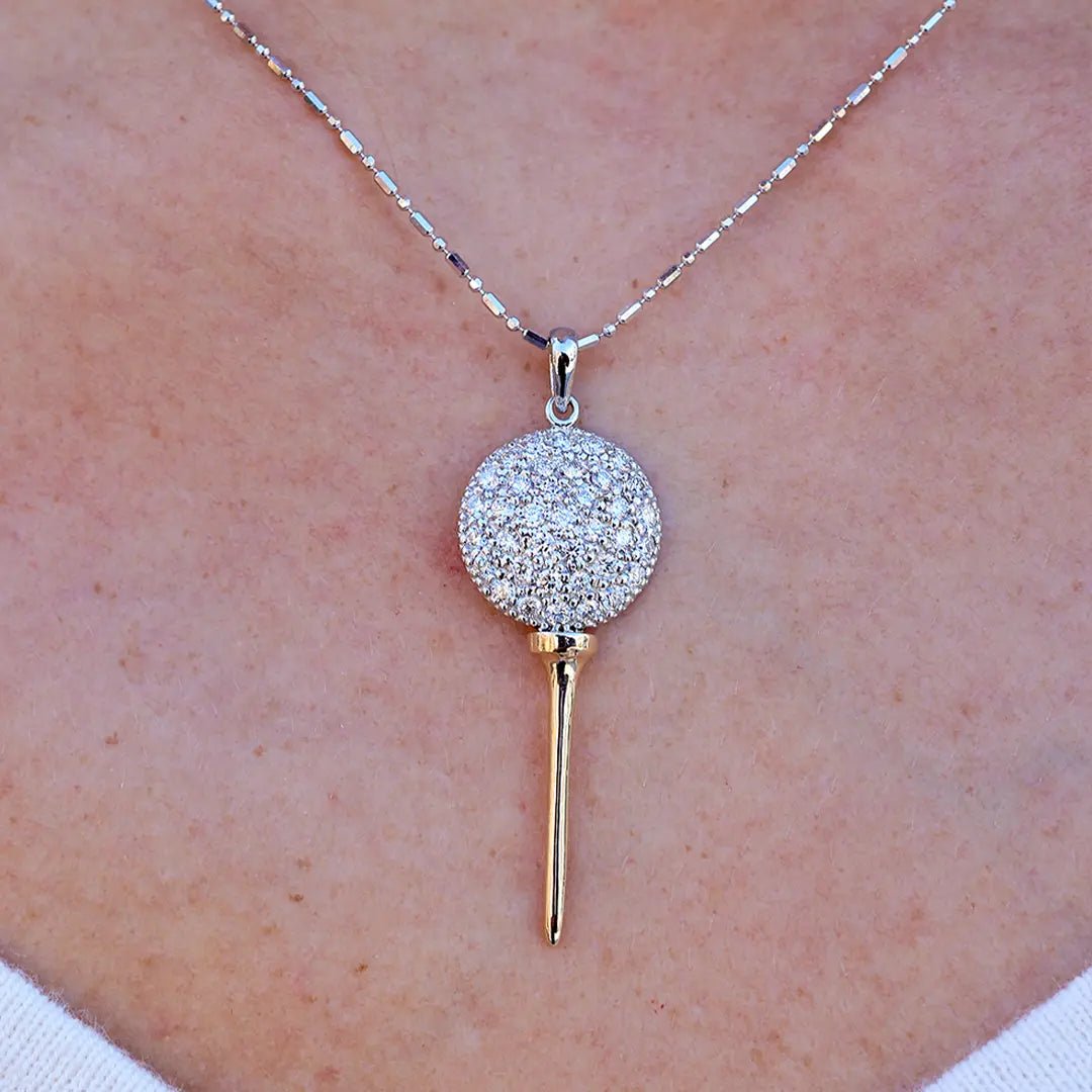 Gold Diamond Golf Ball on Tee Pendant - Park City Jewelers