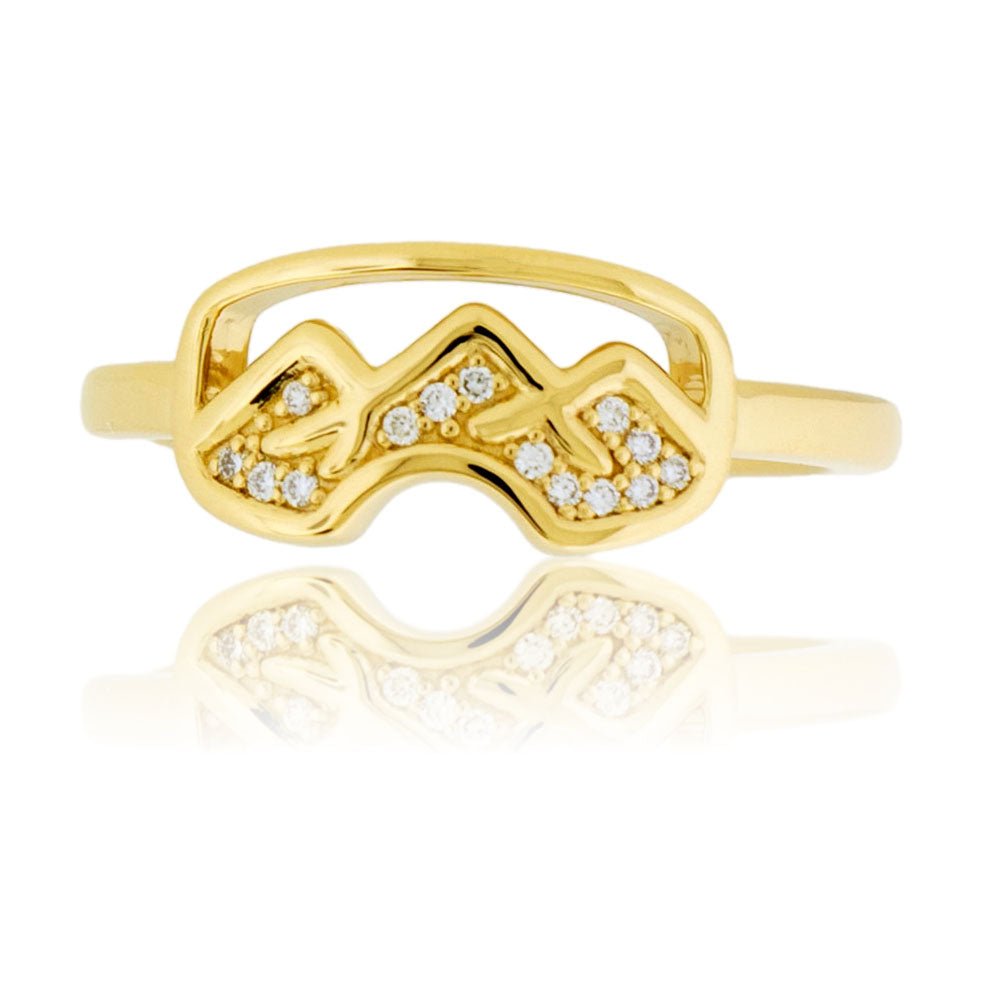 Gold Goggles Ring with Diamond Mountain - 14K White Gold (In Stock
