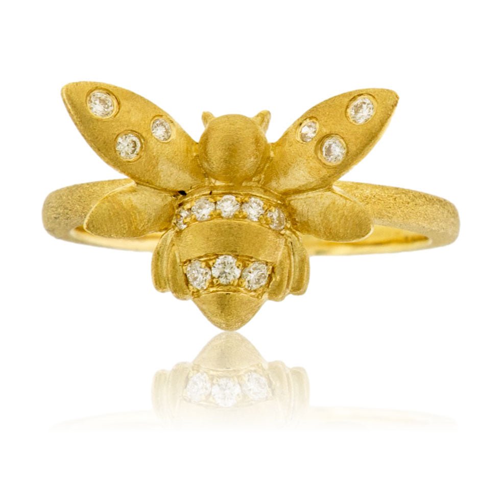 Gold Satin Finish Diamond Bee Confetti Ring - Park City Jewelers