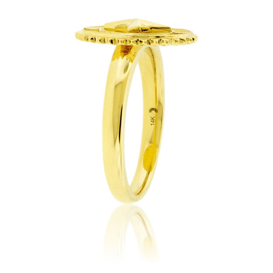 Gold Satin Finish Diamond Compass Medallion Ring - Park City Jewelers