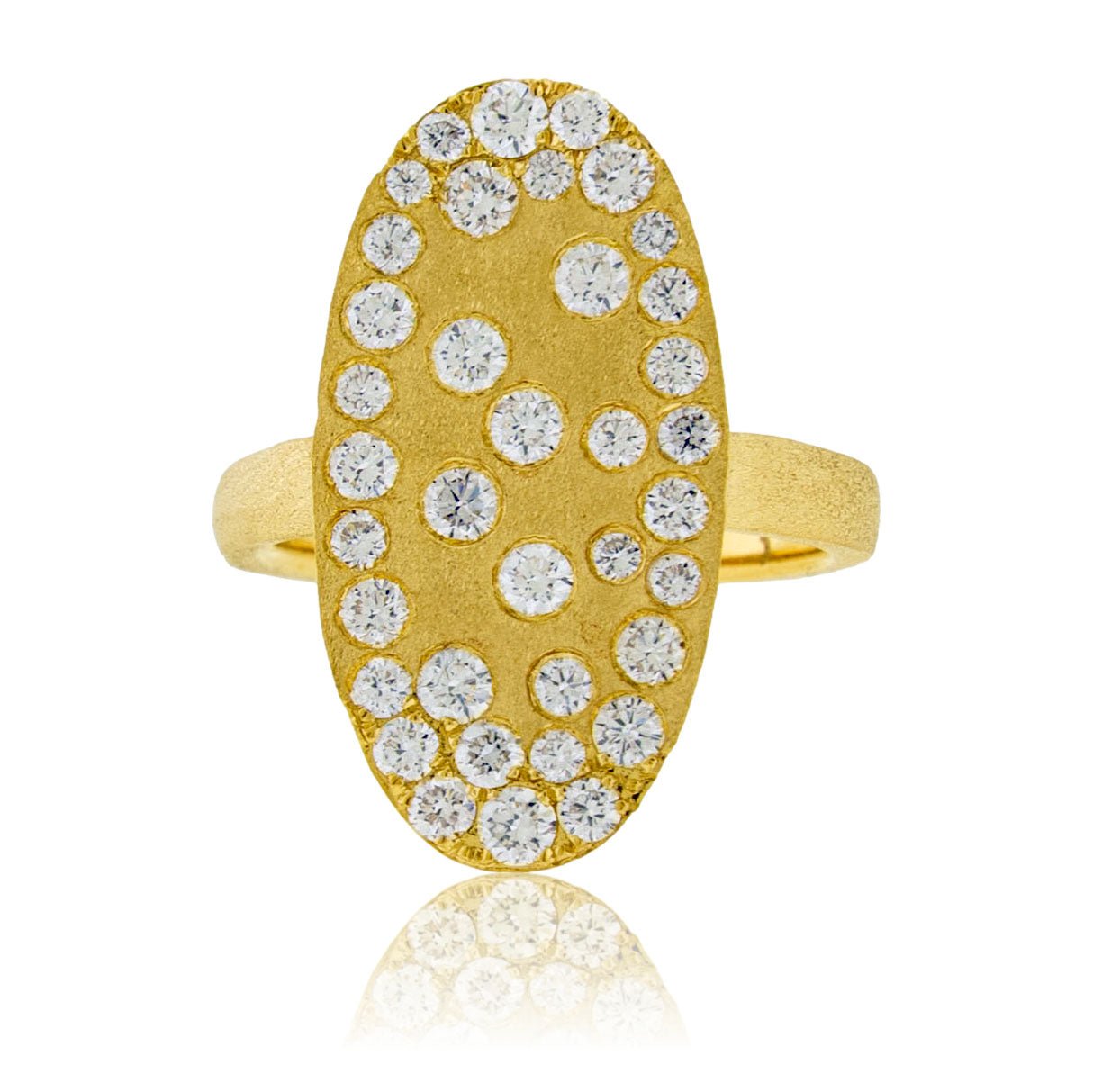 Gold Satin Finish Diamond Flush Set Oval Ring - Park City Jewelers