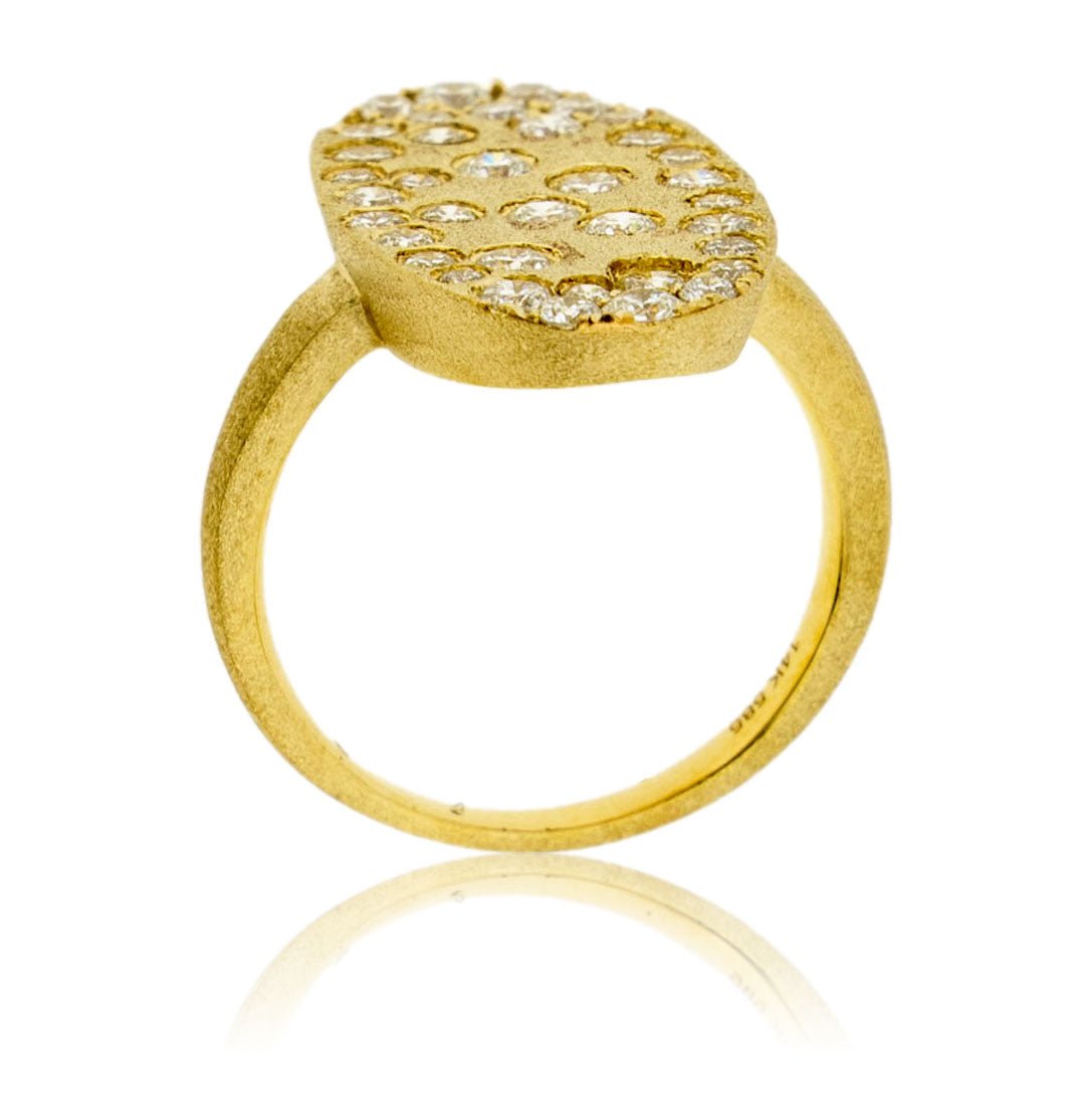 Gold Satin Finish Diamond Flush Set Oval Ring - Park City Jewelers
