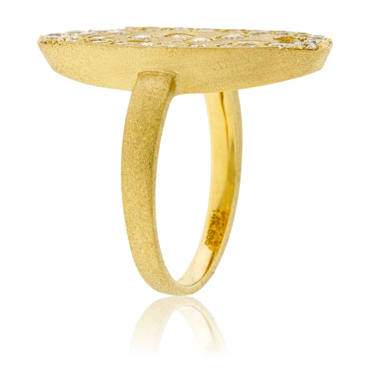 Gold Satin Finish Diamond Flush Set Oval Ring - Park City Jewelers