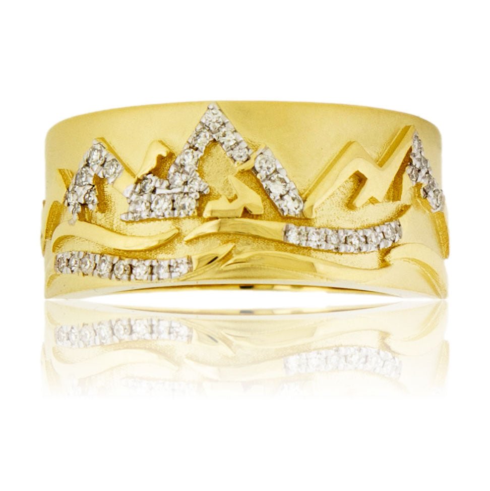 Gold Satin Finish Diamond Mountain Band - Park City Jewelers
