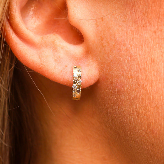 Gold Satin Finish Flush Set Colored Diamond Earrings - Park City Jewelers