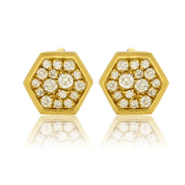 Gold Satin Finish Pave Honeycomb Diamond Stud Earrings - Park City Jewelers