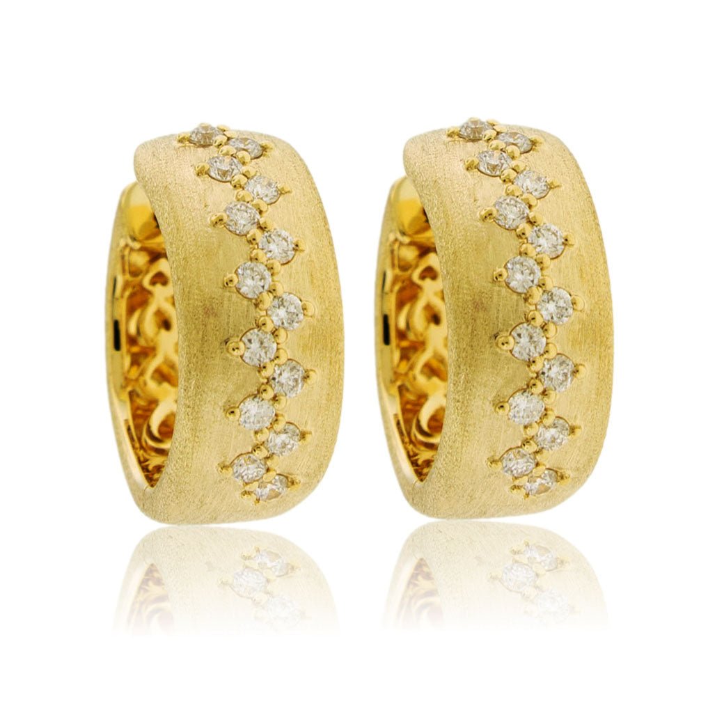 Gold Satin Finish Stitch Diamond Hoop Earrings - Park City Jewelers