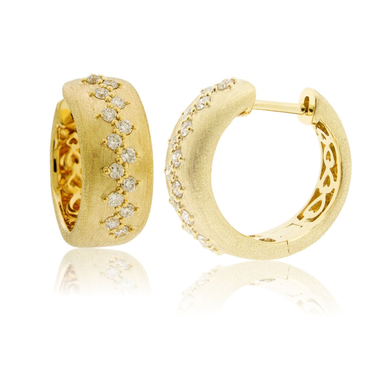 Gold Satin Finish Stitch Diamond Hoop Earrings - Park City Jewelers