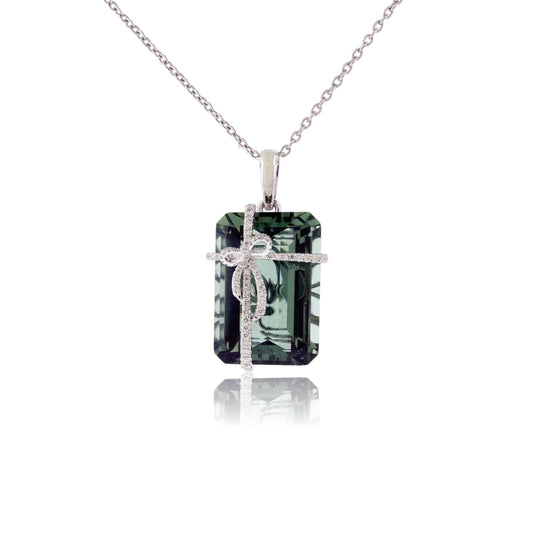 Green Amethyst & Diamond Bow Pendant with Chain - Park City Jewelers