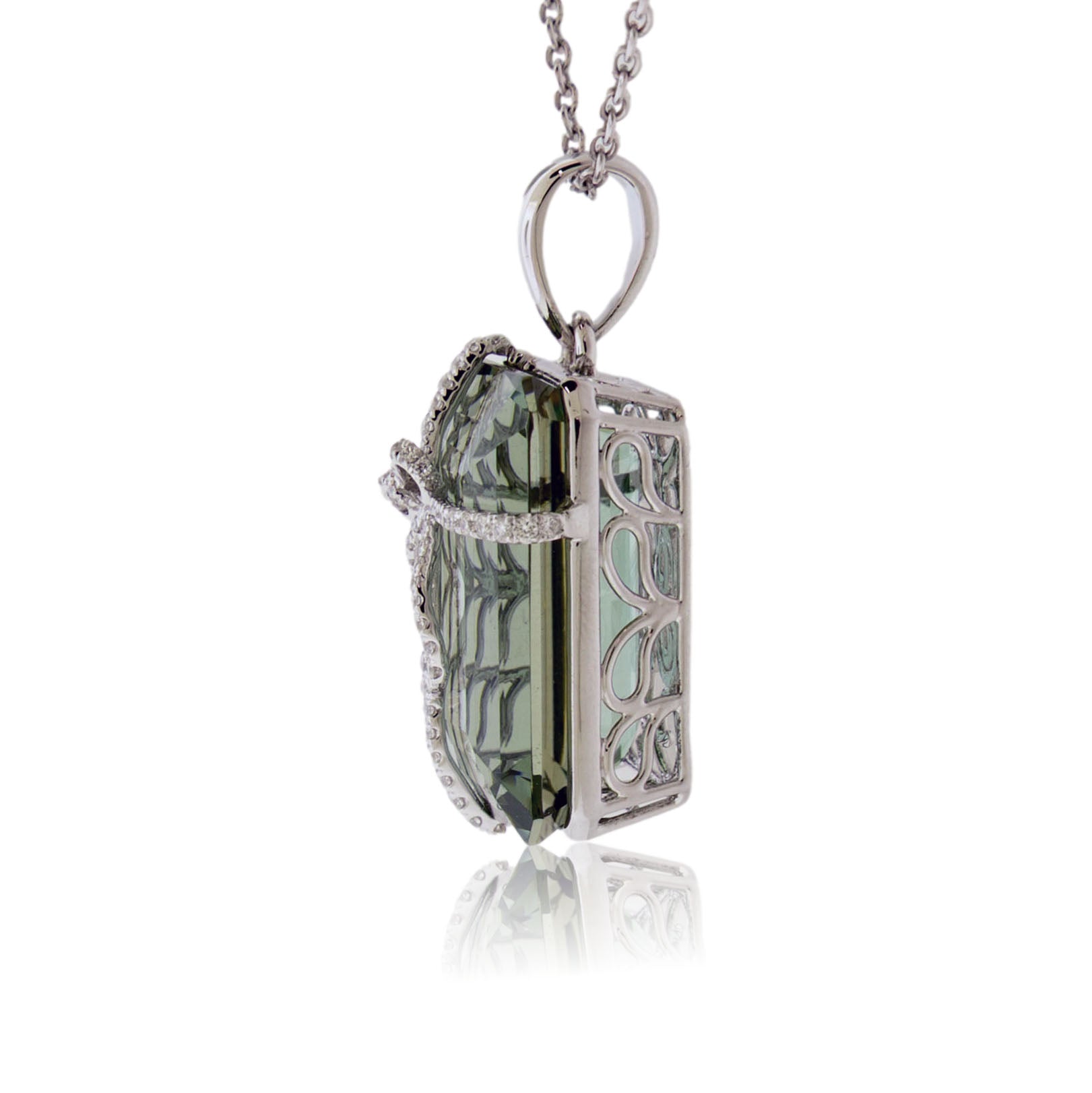Green Amethyst & Diamond Bow Pendant with Chain - Park City Jewelers