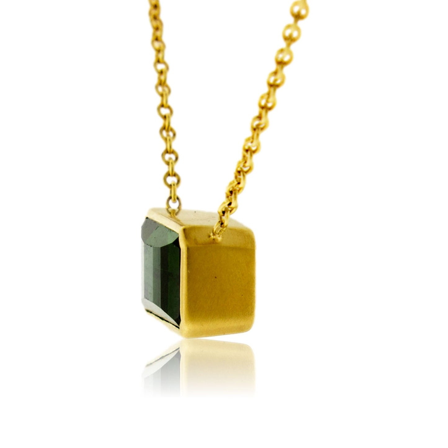 Green Tourmaline Emerald - Cut Bezel Set Necklace - Park City Jewelers