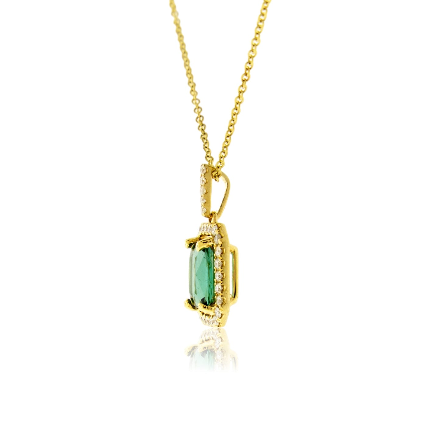 Green Tourmaline with Diamond Accent Halo Pendant - Park City Jewelers