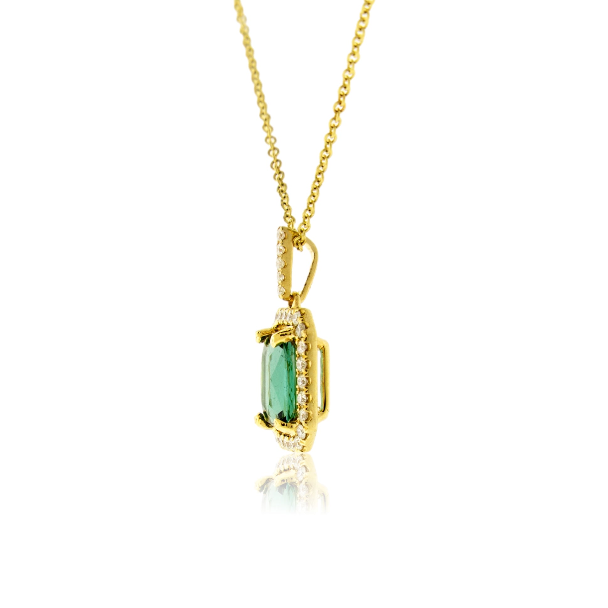 Green Tourmaline with Diamond Accent Halo Pendant - Park City Jewelers
